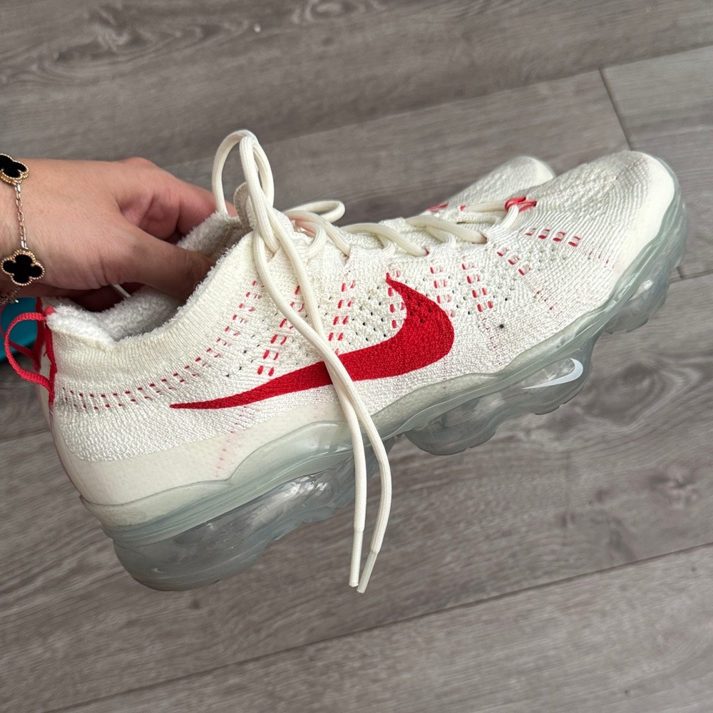 Nike VaporMax White and Red Knit Sneakers